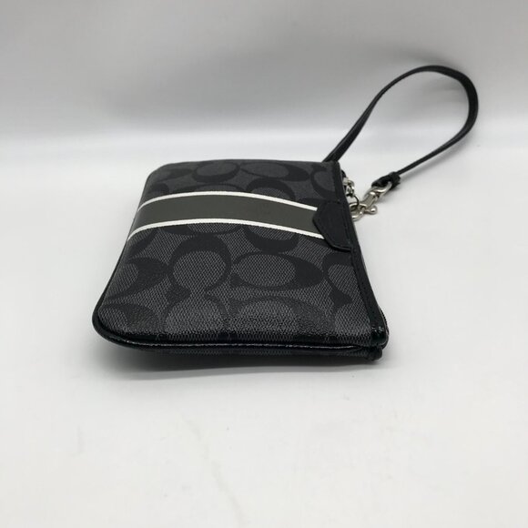 Coach Gray and Black Signature Coated Canvas Striped Corner Zip Wristlet - Picture 3 of 10